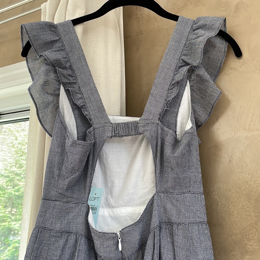 NWT Loft Checked Ruffle Cutout Back Midi Dress - Picture 7 of 11